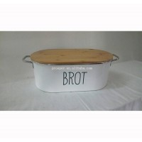 Bamboo lid metal food storage canister can bread box for kitchen